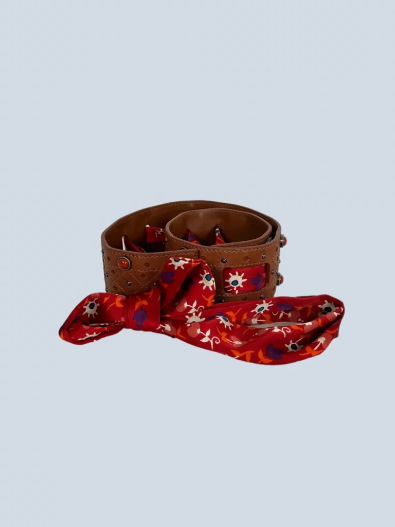 Cintura in pelle con pietre e foulard in seta, 80., foto 2 di 4