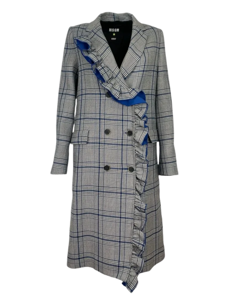 Houndstooth wool-blend coat.