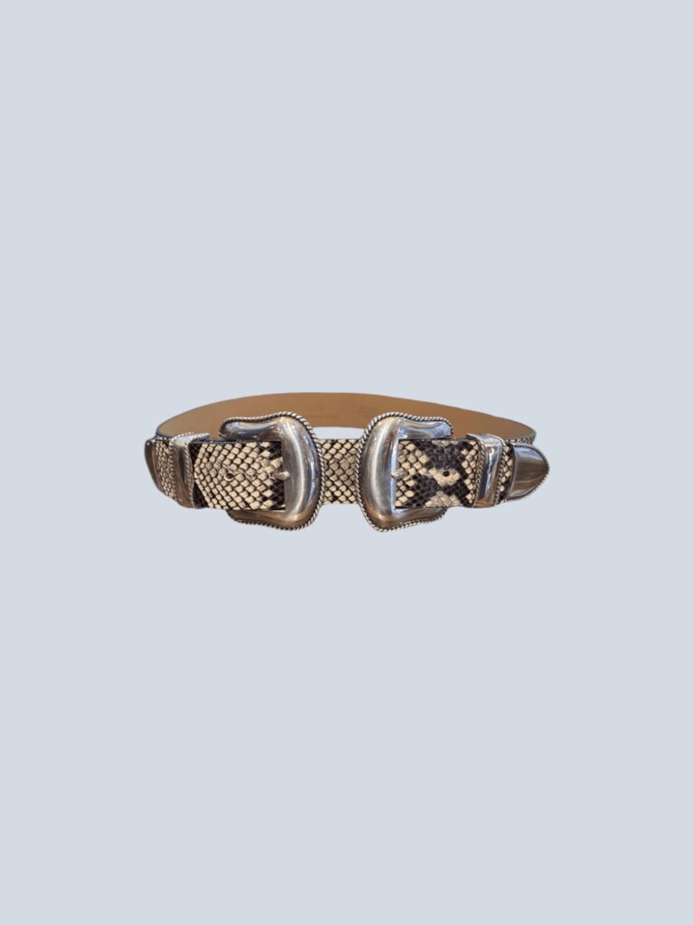 The belt cintura in pelle stampa pitone con doppia fibbia., foto 2 di 5