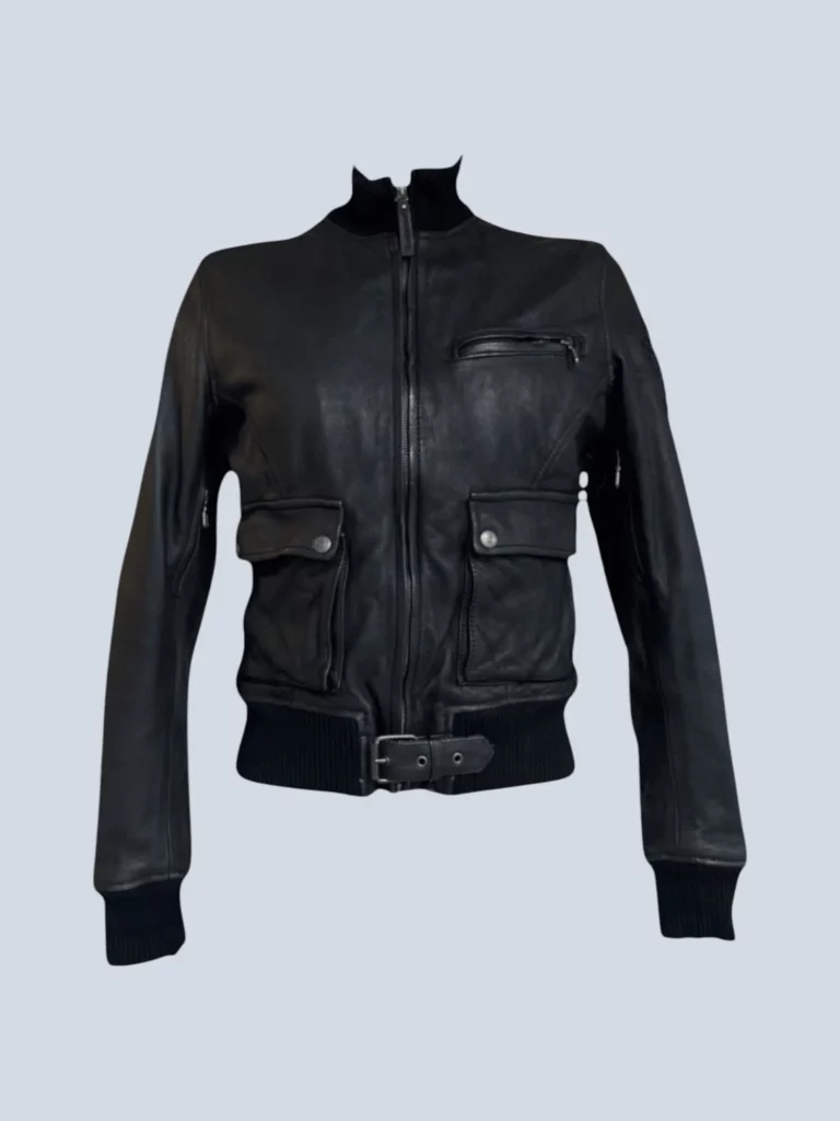 Giubbotto biker in pelle rigida, 44.