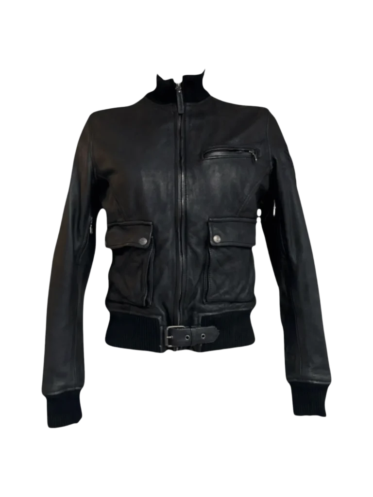 Giubbotto biker in pelle rigida.