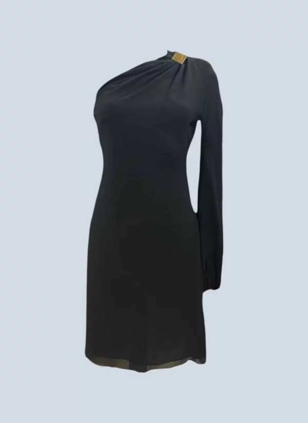<b>Gianni Versace</b> <br> abito midi monospalla con dettaglio in metallo, 42.