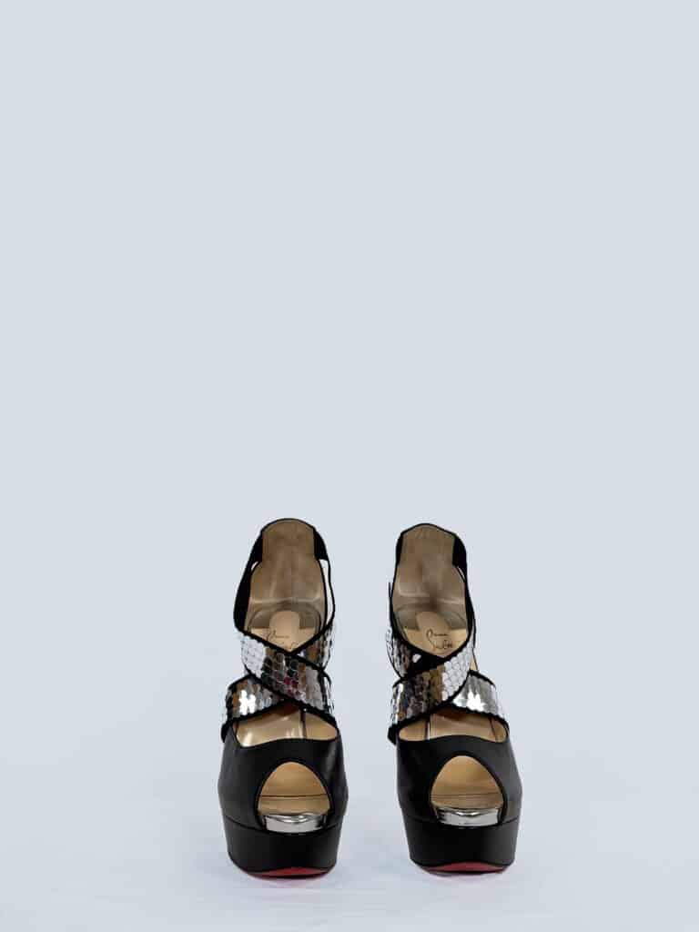 Décolleté Open Toe in pelle e paillettes, 41., foto 3 di 6