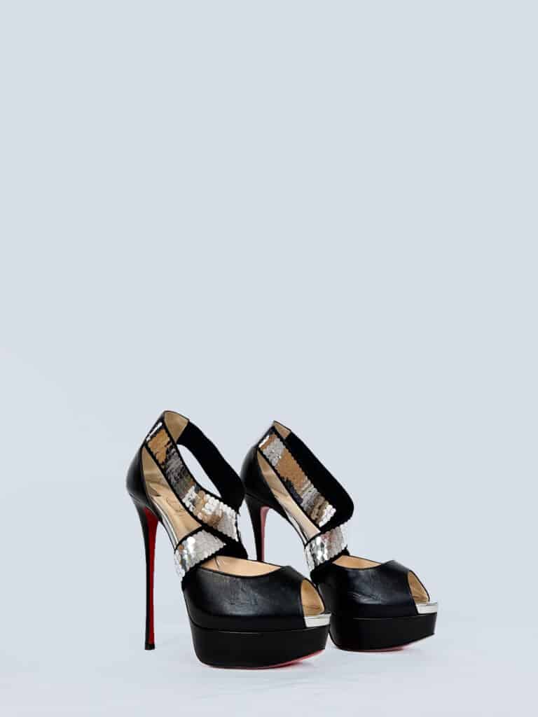 Décolleté Open Toe in pelle e paillettes, 41., foto 2 di 6