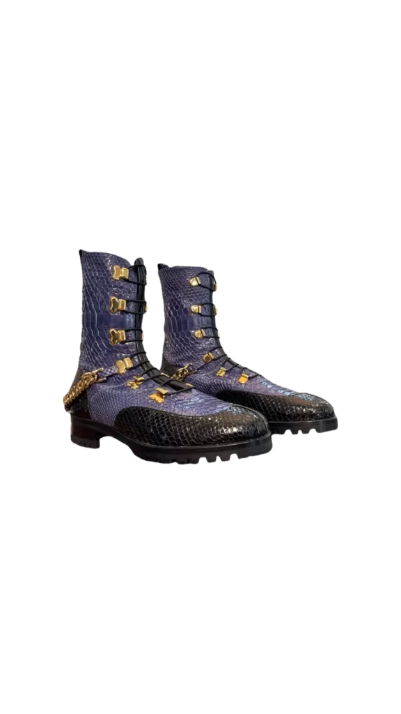 Exotic leather and metal combat boots., photo 2 of 5