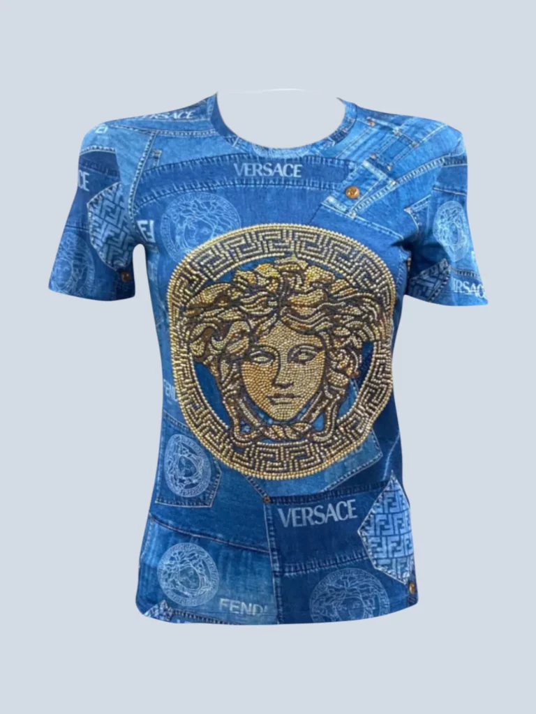 T-shirt stampa denim FF, 40.