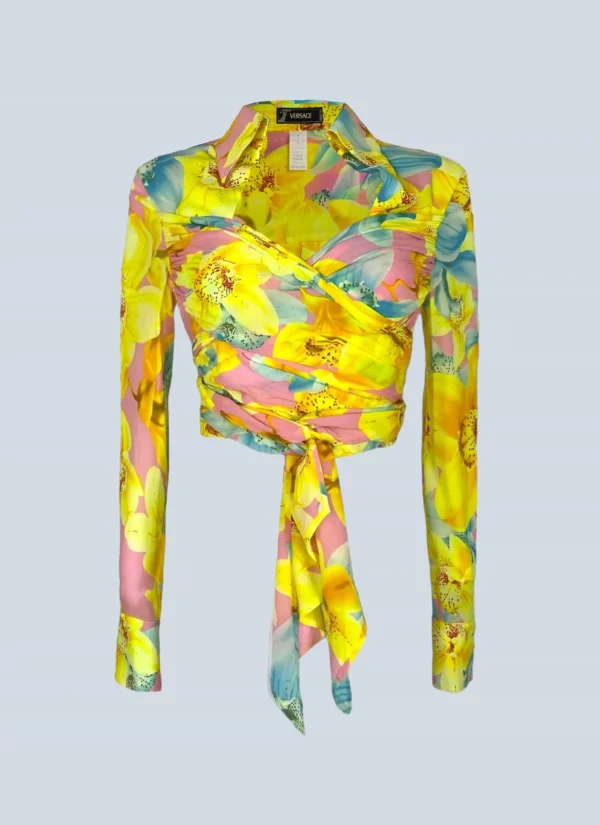 <b>Versace</b> <br> blusa in seta stampa floreale, 46.