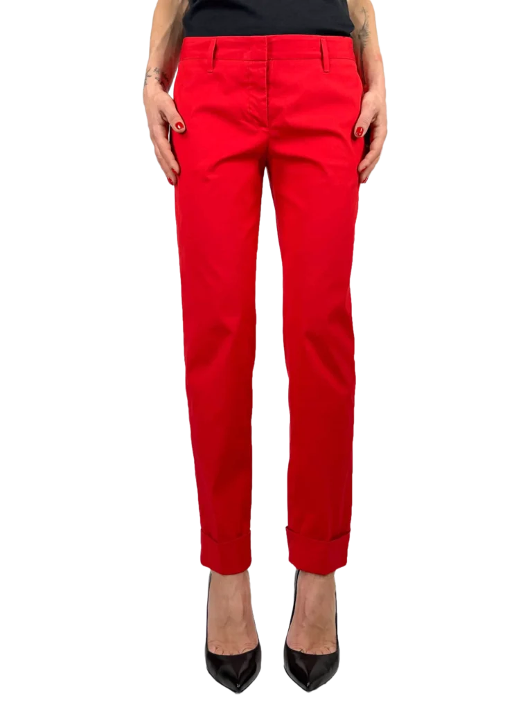 Cotton cigarette trousers.