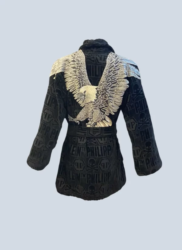 <b>Philipp Plein</b> <br> accappatoio con applicazione cristalli, taglia unica.