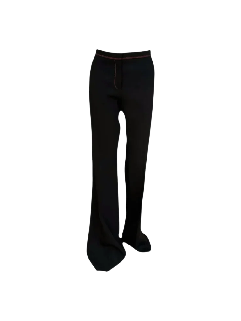 Flared wool trousers with topstitching.