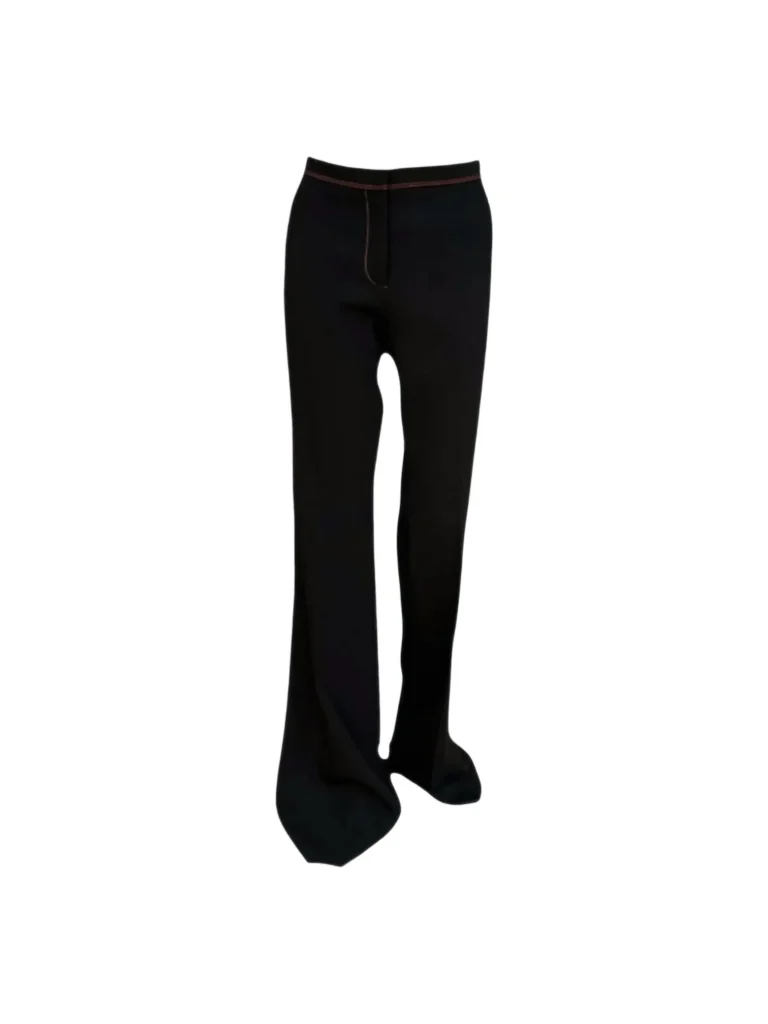 Pantaloni a zampa in lana con impunture.