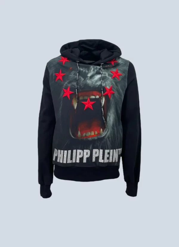 <b>Philipp Plein</b> <br> felpa con cappuccio in cotone stampa e logo strass, L.