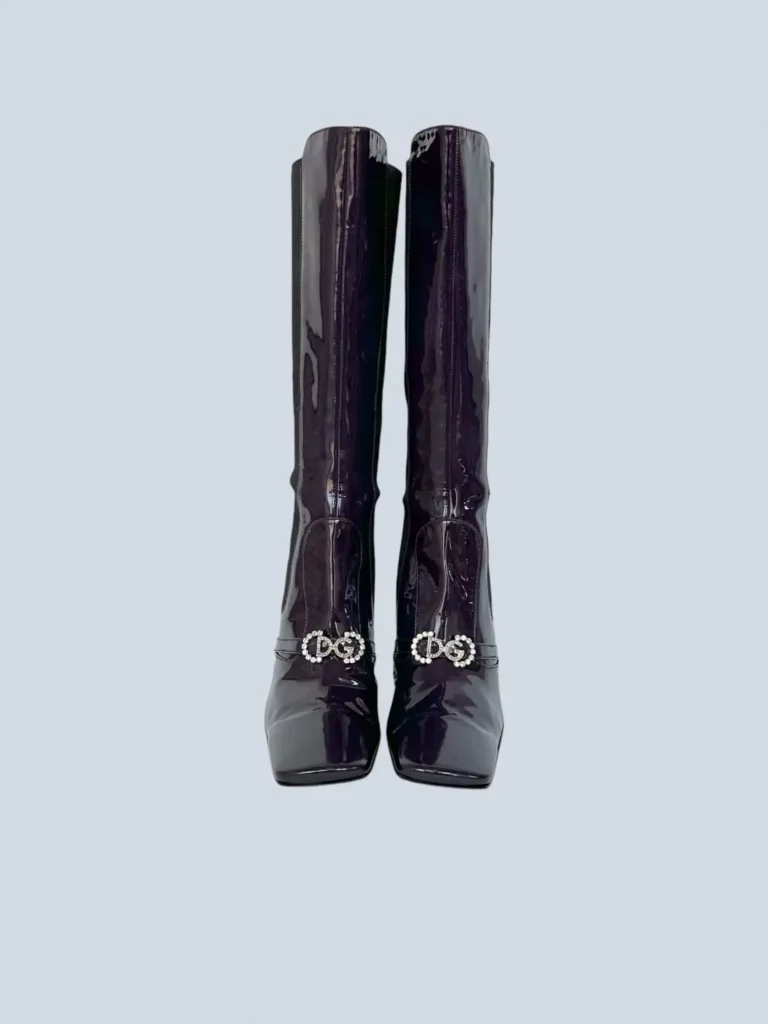 Patent leather boots with rhinestone logo, 37., photo 3 of 6