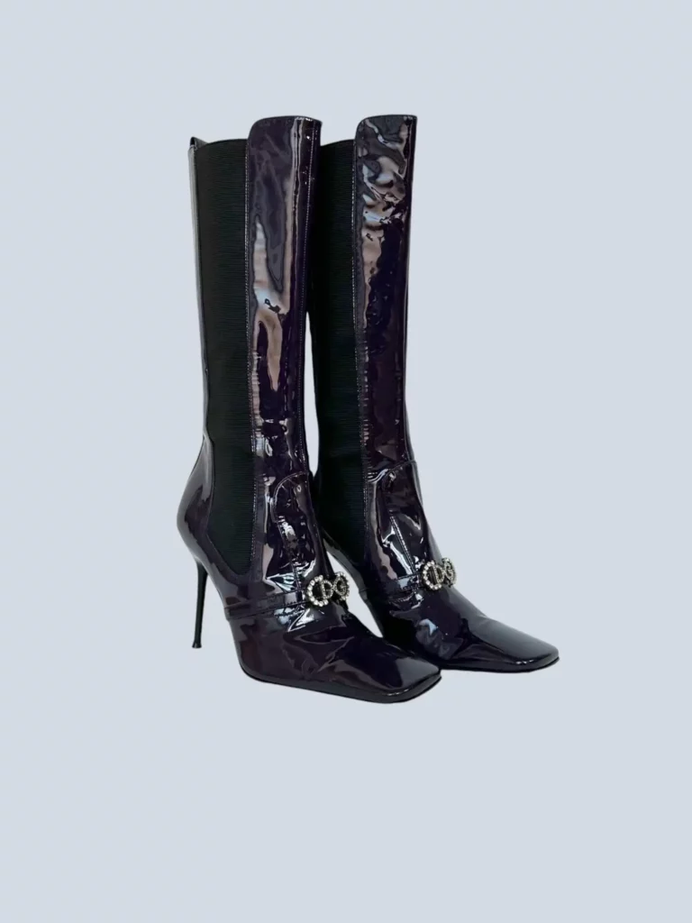 Patent leather boots with rhinestone logo, 37., photo 2 of 6