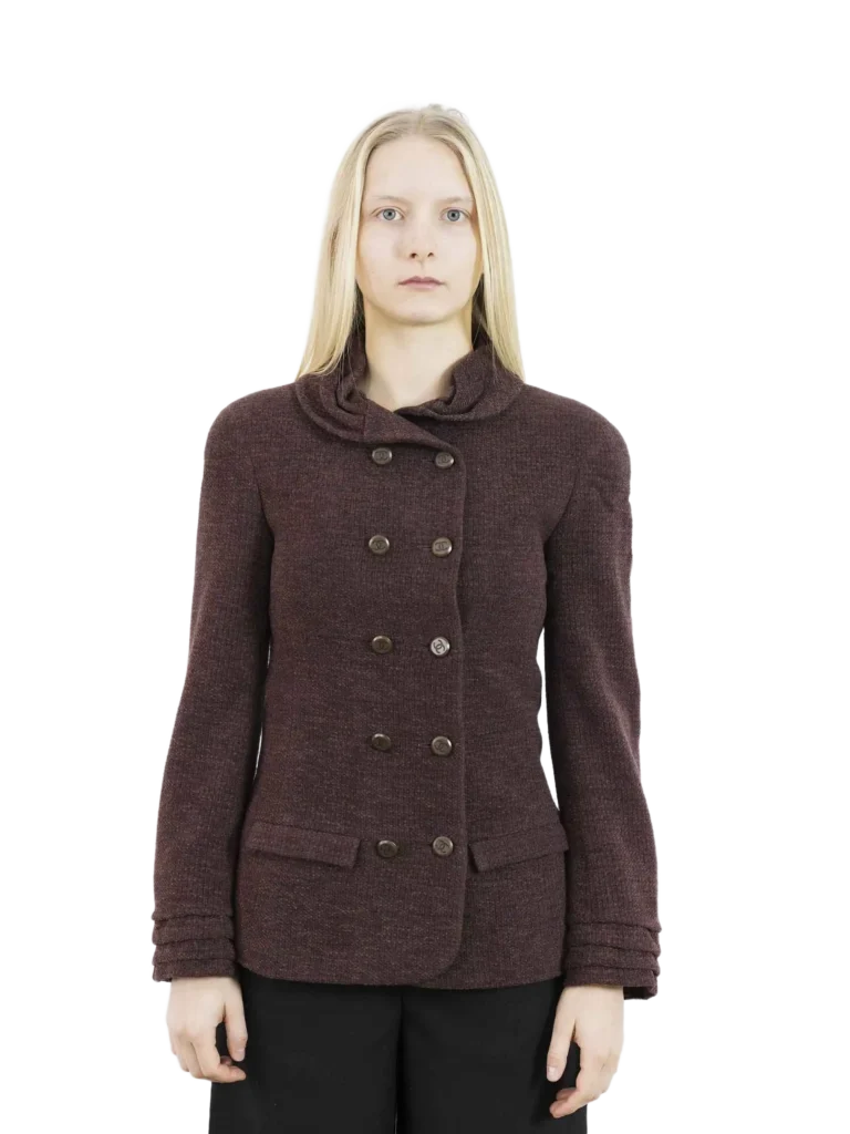 Double-breasted wool blazer.
