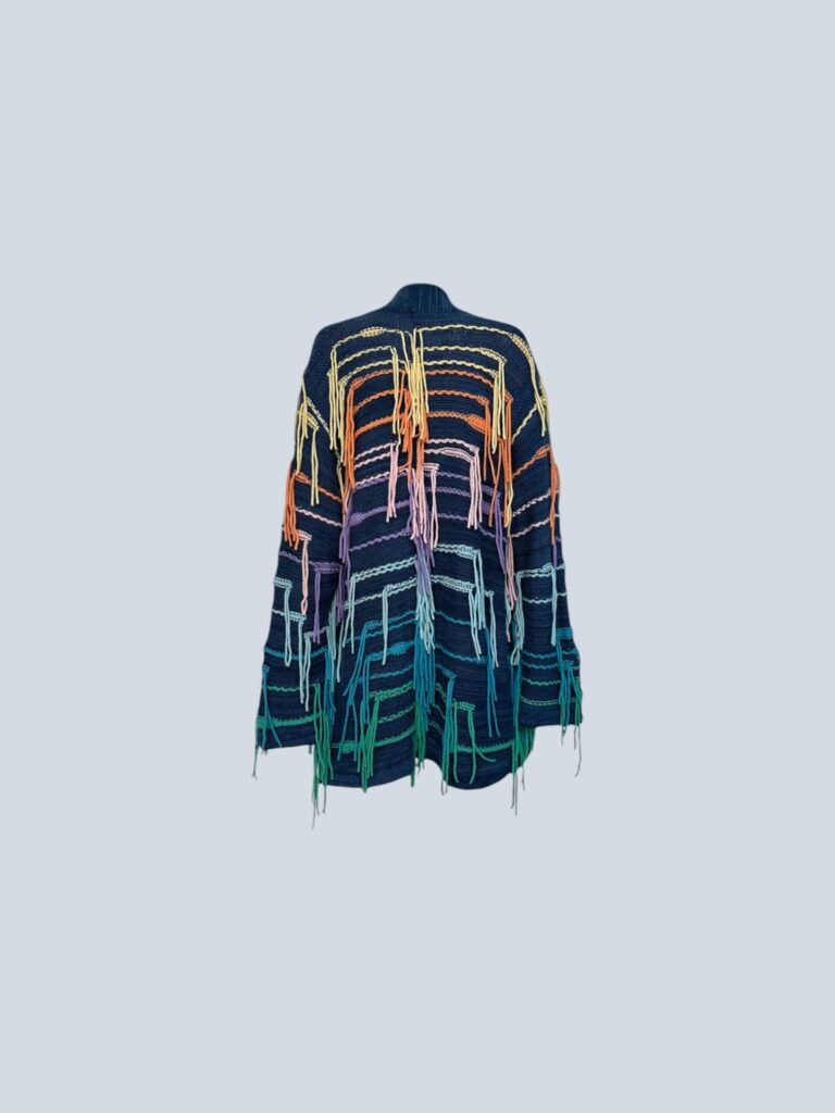 Cashmere maxi cardigan with multicolor fringes, S., photo 3 of 4