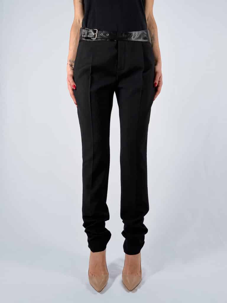 Pantaloni in lana con inserti in pelle, 40.