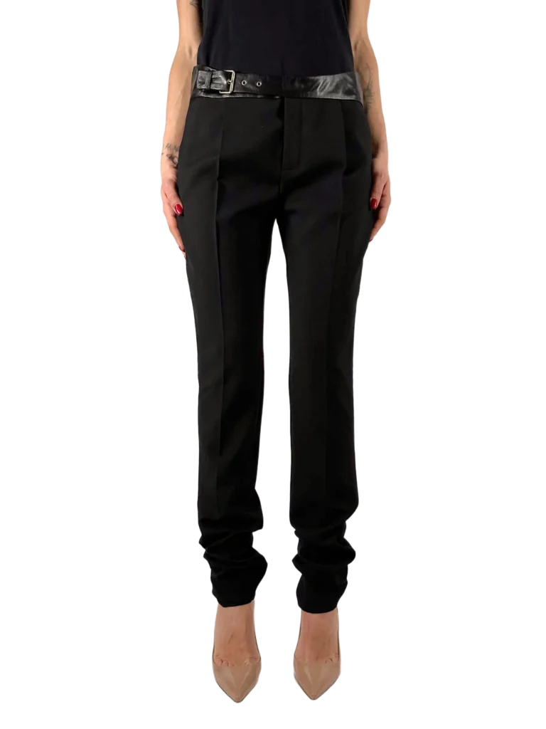 Pantaloni in lana con inserti in pelle.