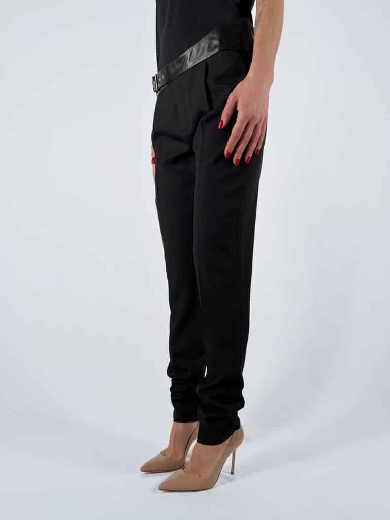 Pantaloni in lana con inserti in pelle, 40., foto 2 di 4