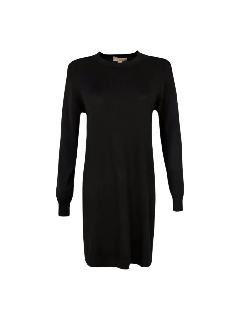 Long-sleeved wool sweater with check patches.