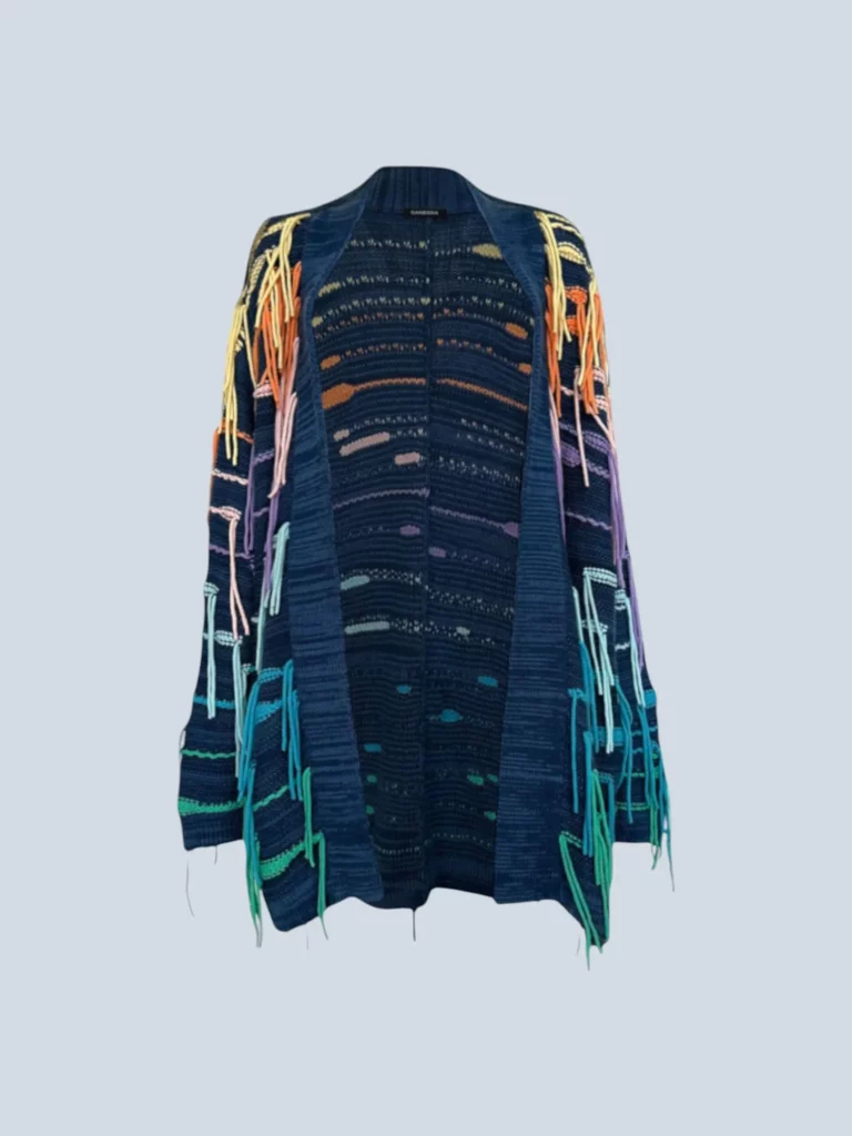Cardigan maxi con frange in cachemire, S.
