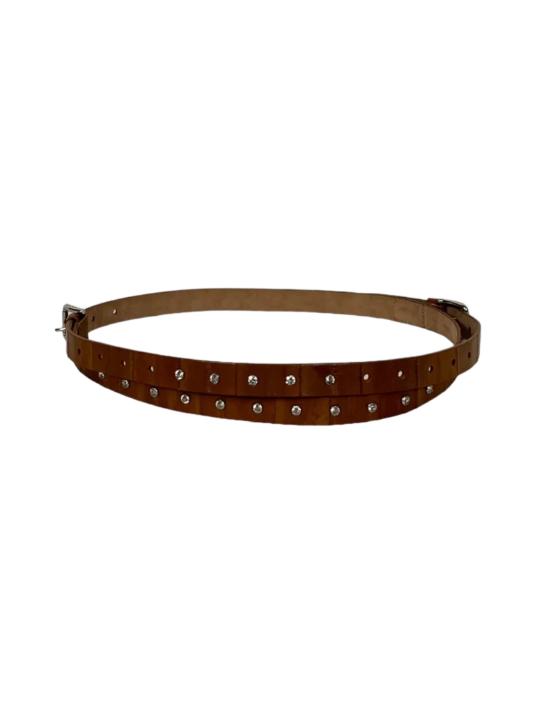 Double eel skin belt with rhinestones., photo 3 of 4