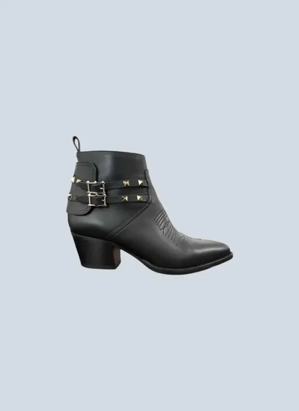 <b>Valentino</b> <br> stivaletti in pelle con borchie e ricami, 38.