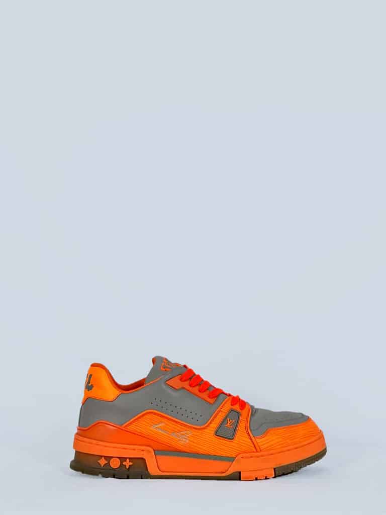 Louis Vuitton sneakers Trainer arancioni e grigie, 41,5.