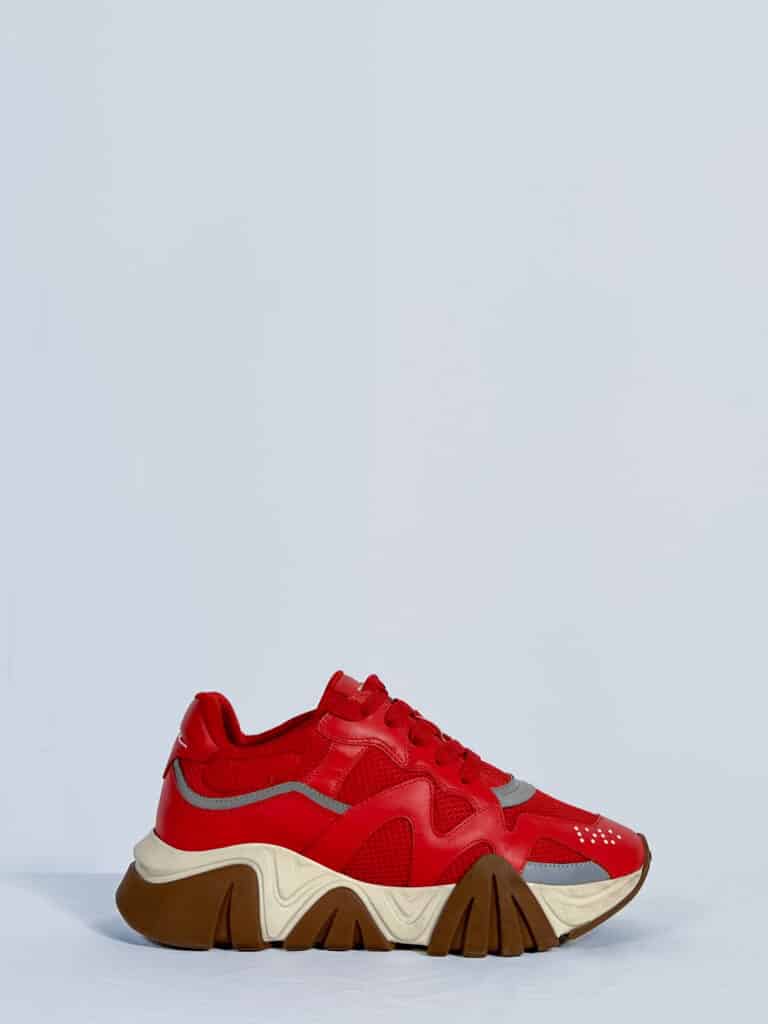 Versace sneakers Squalo in tessuto e pelle rossa, 40,5.