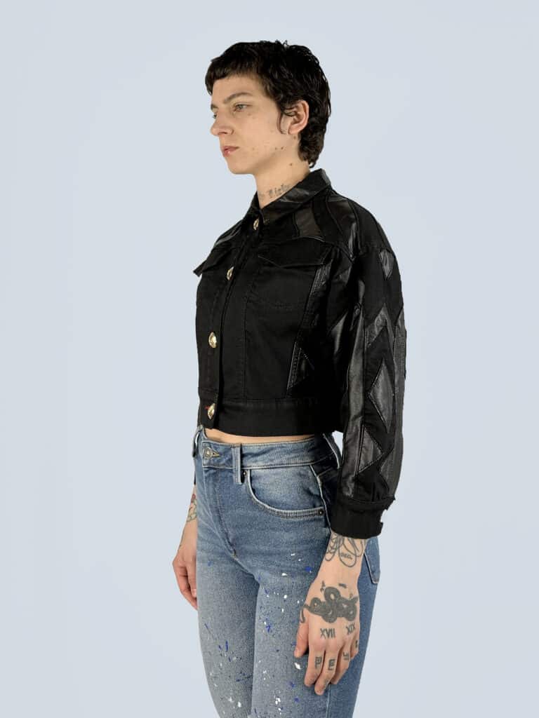Giubbotto bomber denim e pelle, S., foto 2 di 4
