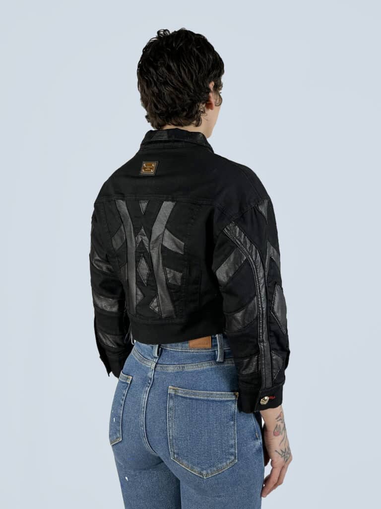 Giubbotto bomber denim e pelle, S., foto 3 di 4