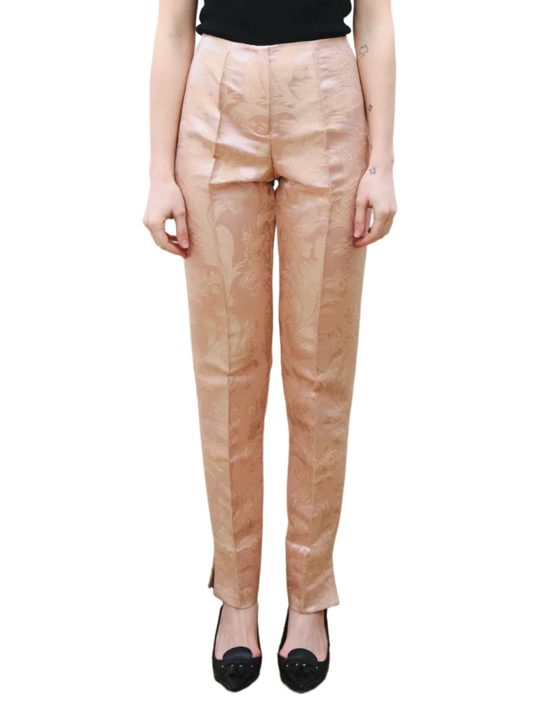 Paisley silk trousers.