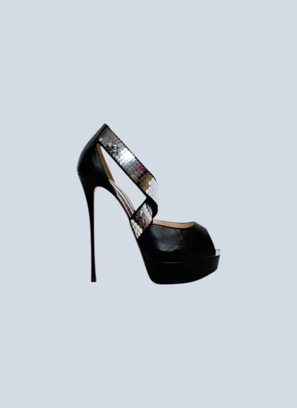 <b> Christian Louboutin </b> <br> décolleté Open Toe in pelle e paillettes, 41.