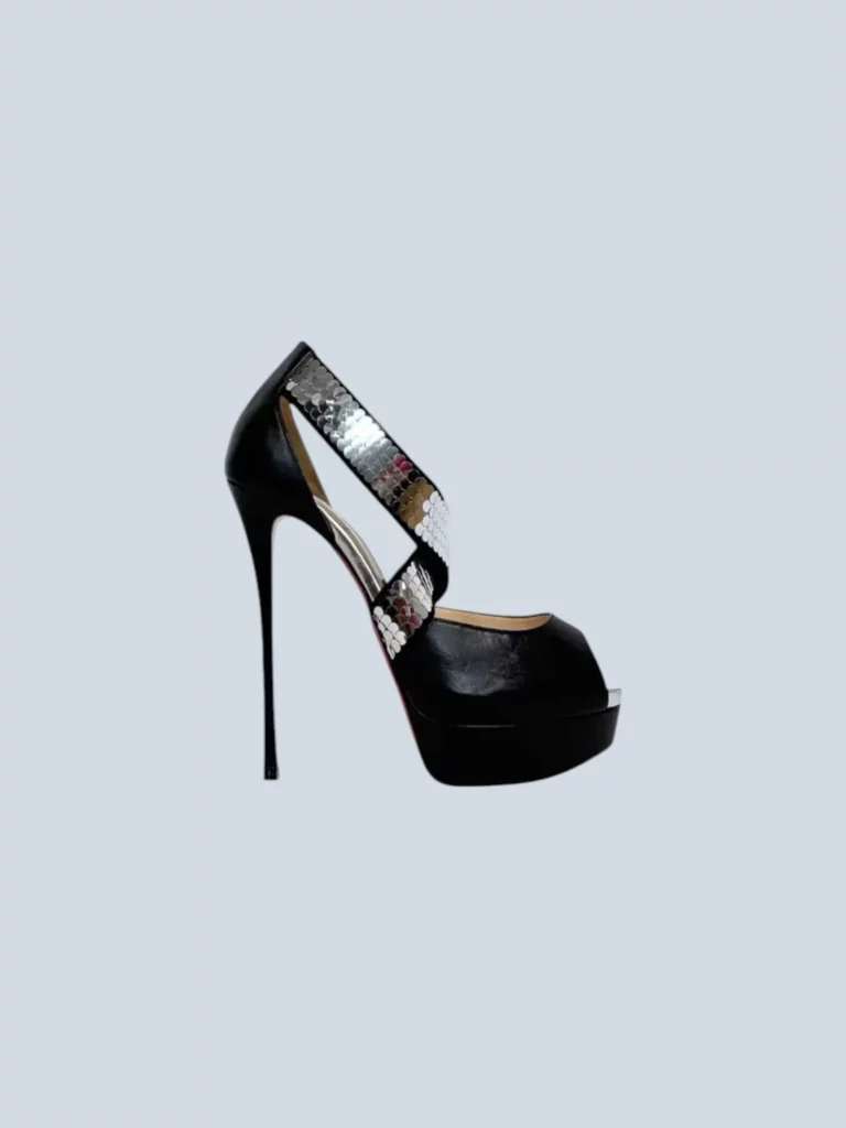 Décolleté Open Toe in pelle e paillettes, 41.