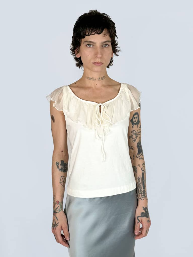 Canottiera con scollo a rouches in cotone, 40.