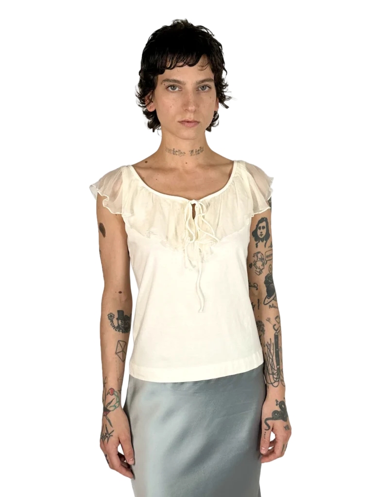 Cotton ruffled neckline camisole.