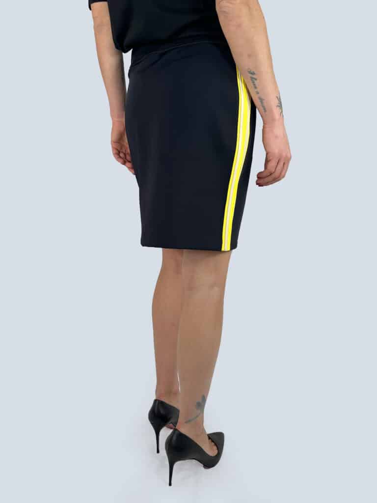 Jersey mini skirt with front zip and yellow stripe, L., photo 3 of 5