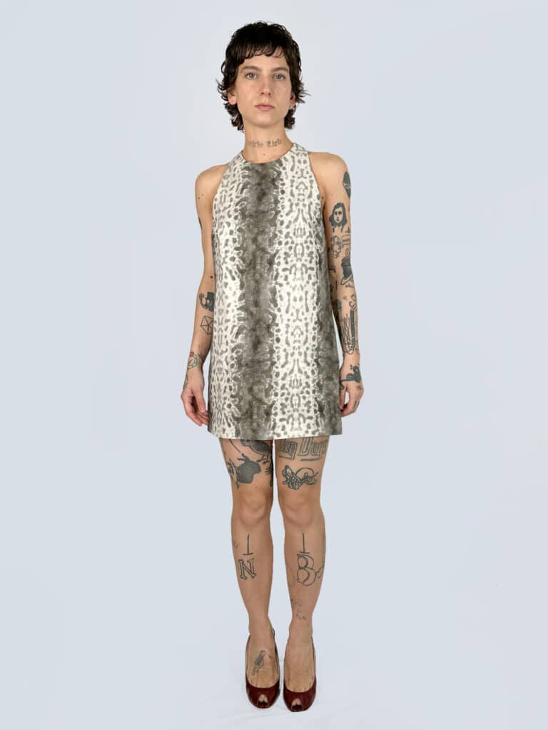 Snake print textile paper sleeveless dress, 38.