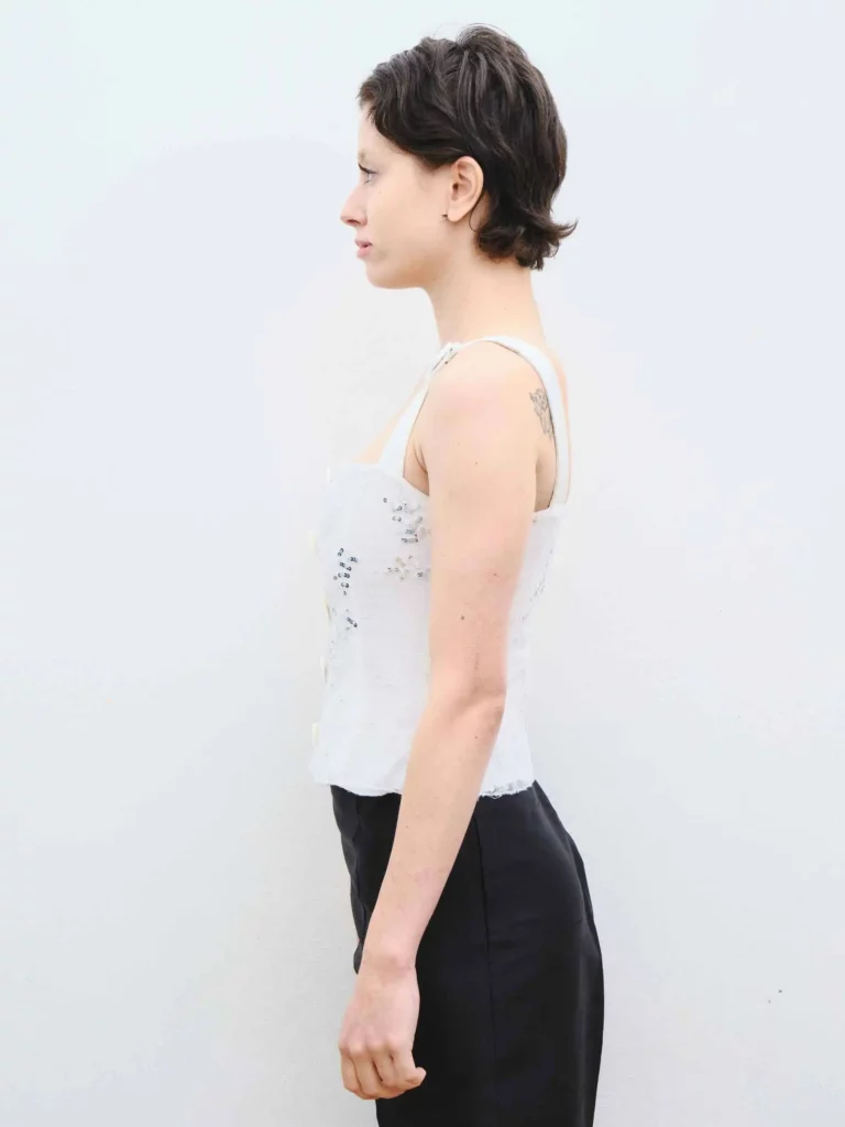 Top ricamato con paillettes in tulle, 40., foto 2 di 3
