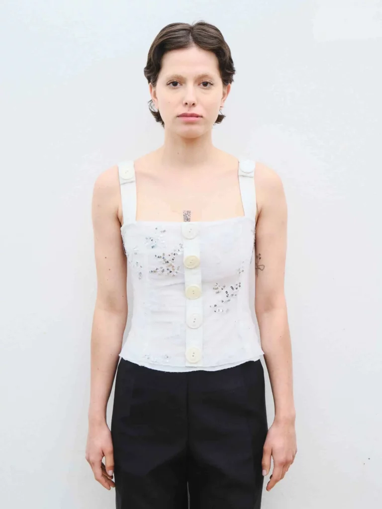 Top ricamato con paillettes in tulle, 40.