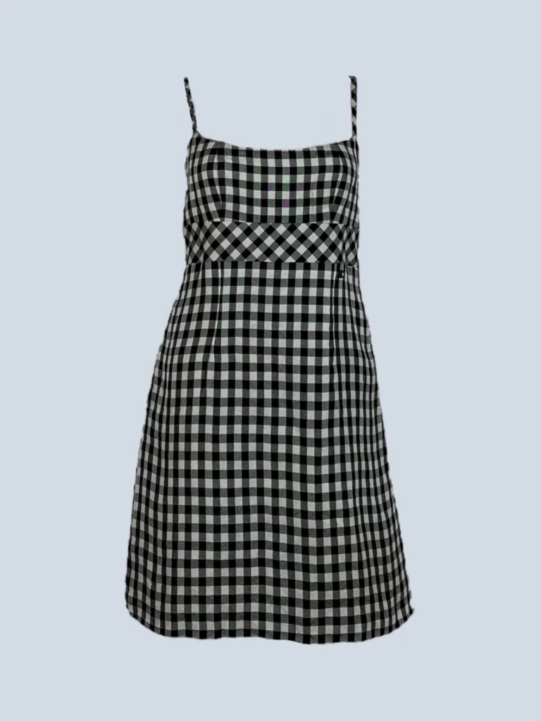 Silk gingham minidress, 38fr.