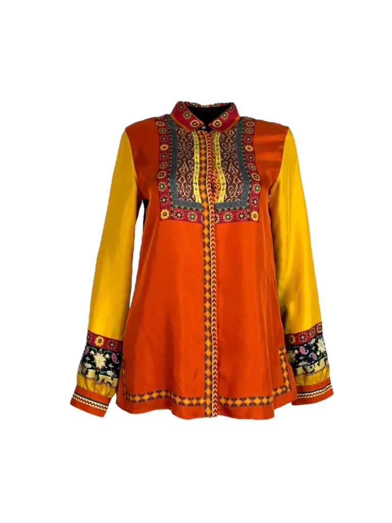 Paisley print silk shirt.