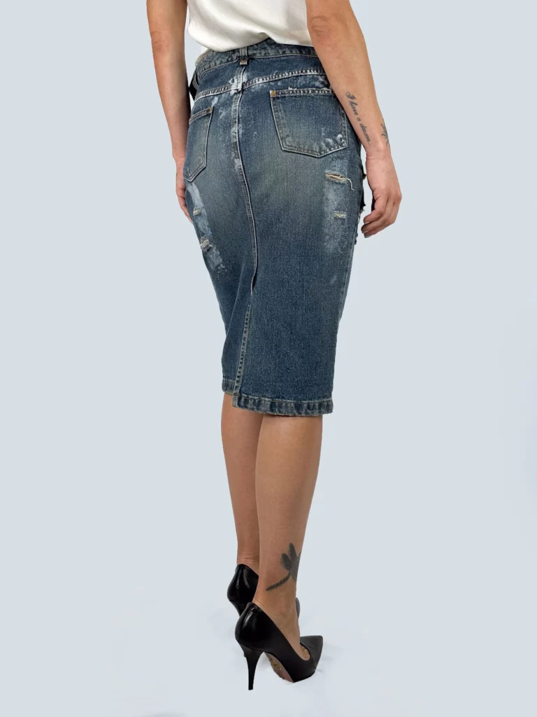 Gonna midi in denim distressed, 40., foto 3 di 4