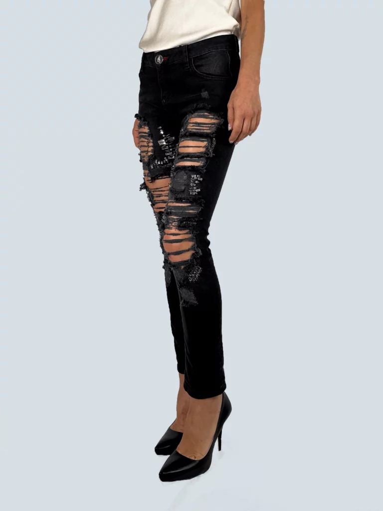Pantaloni in denim disrupted con borchie, 26., foto 2 di 5