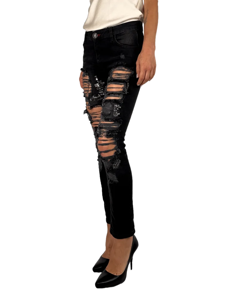 Studded disrupted denim trousers, photo 2 of 5