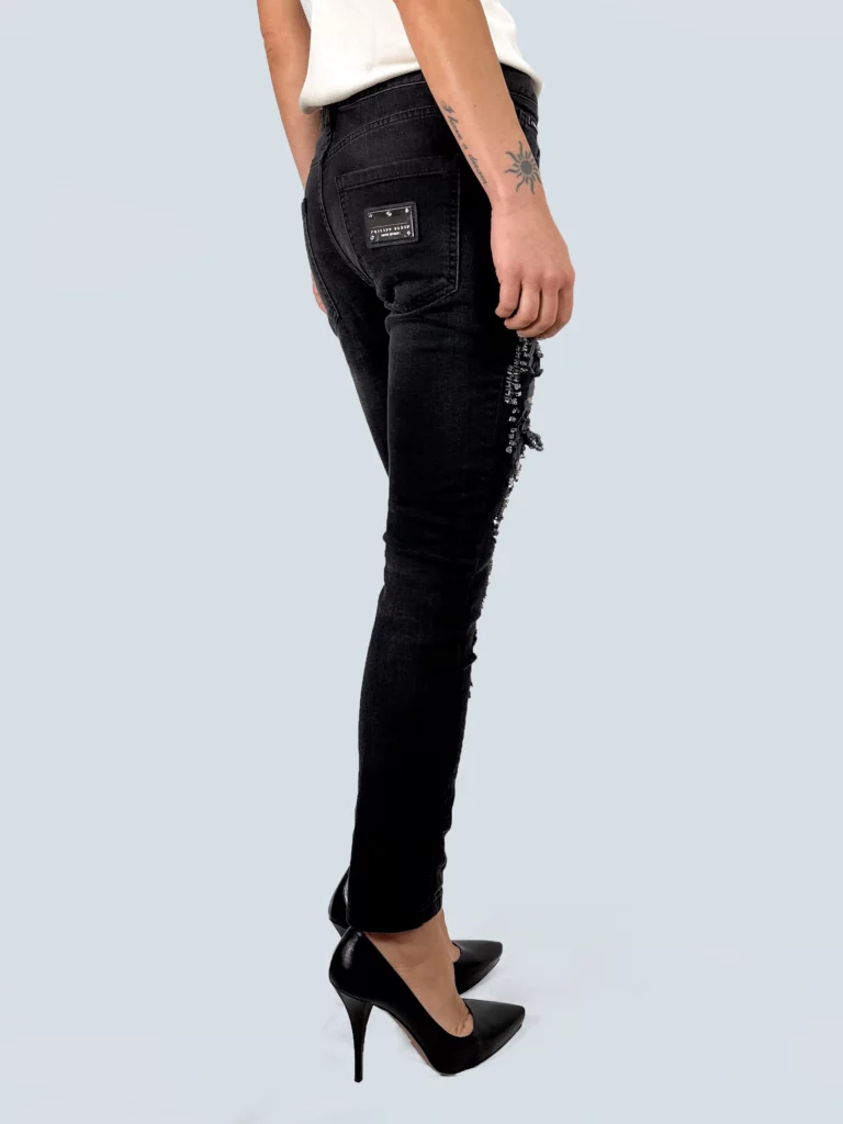 Pantaloni in denim disrupted con borchie, 26., foto 3 di 5