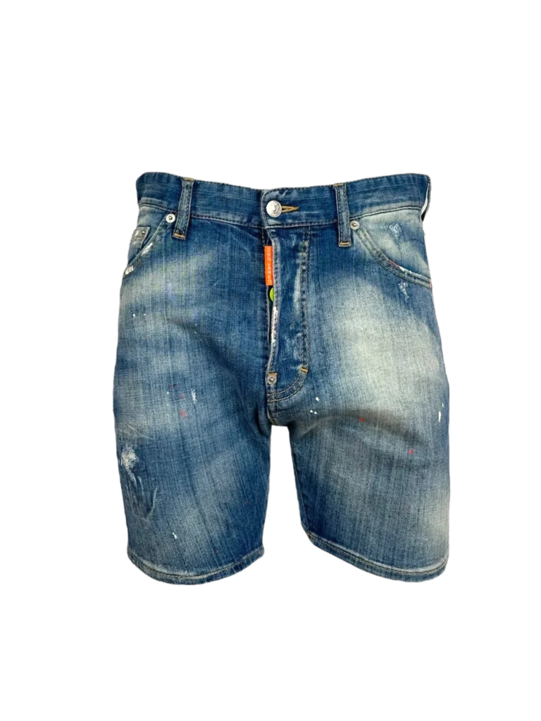 Bermuda in denim delavè con logo.