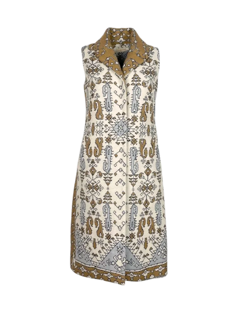 Cappotto smanicato jacquard motivo azteco.
