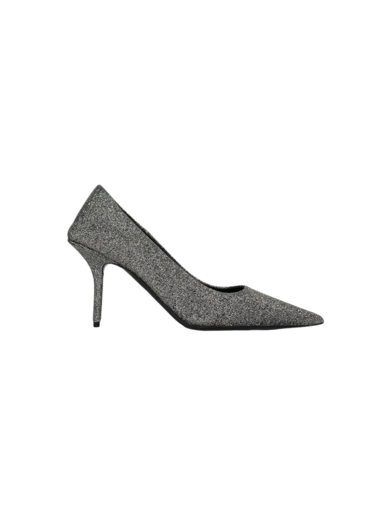Knife glitter lamé pumps.