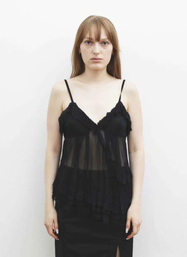 <b>John Galliano</b> <br> babydoll in seta con rouches, 40.